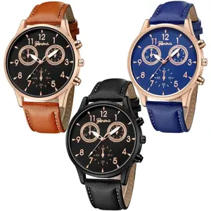 Wholesale PU Leather Strap Casual Business Work Watch 3 Pack Analog Quartz Dress Wrist Watches for Men