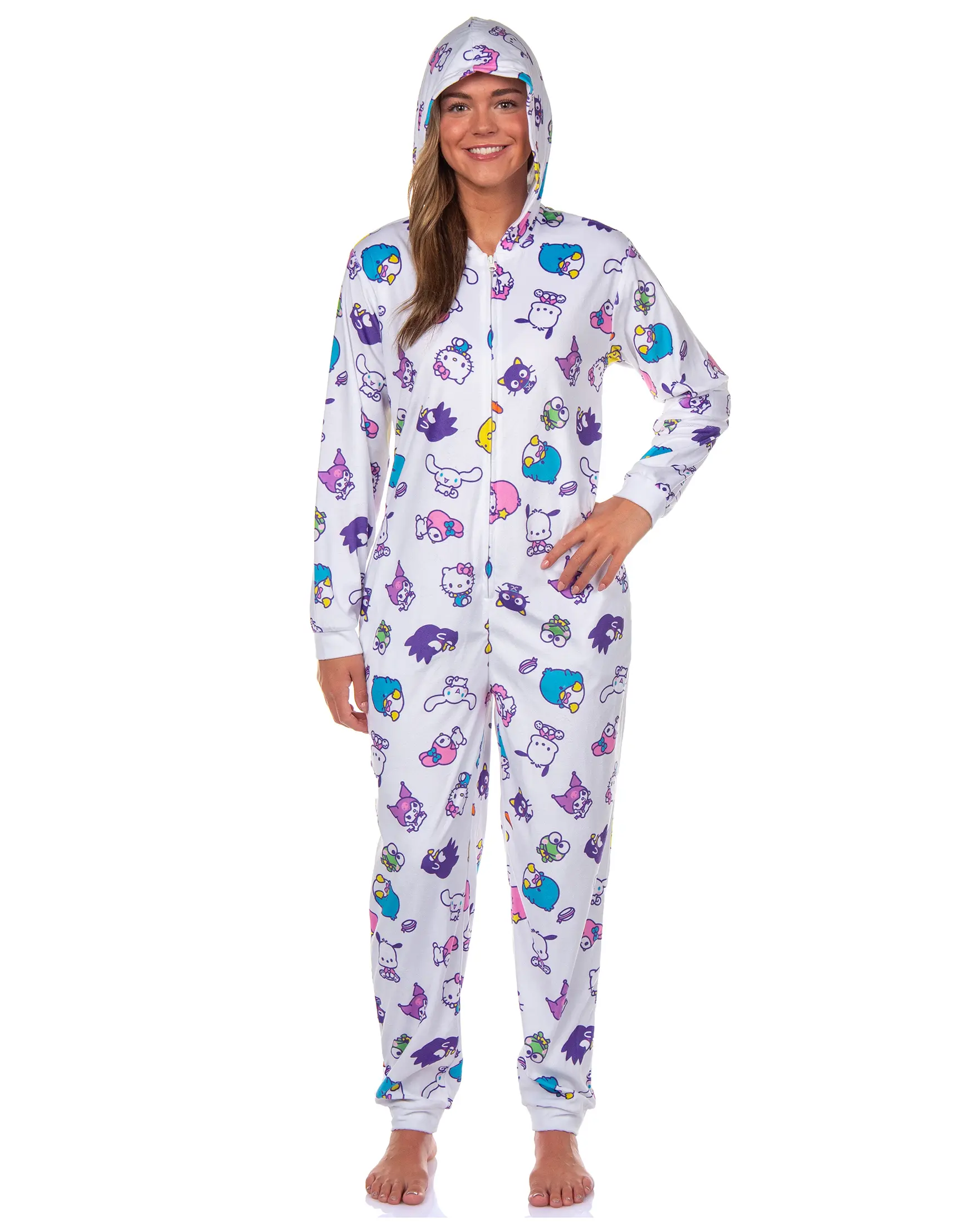 Sanrio Hello Kitty and Friends Pajama Kuromi My Melody Keroppi Character Hooded Union Suit Sleepwear
