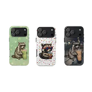 Raccoon Drinking Iced Coffee Phone Case, Funny Animal Meme Phone Cover, Merch Cases IP and SS for Coffee Lovers