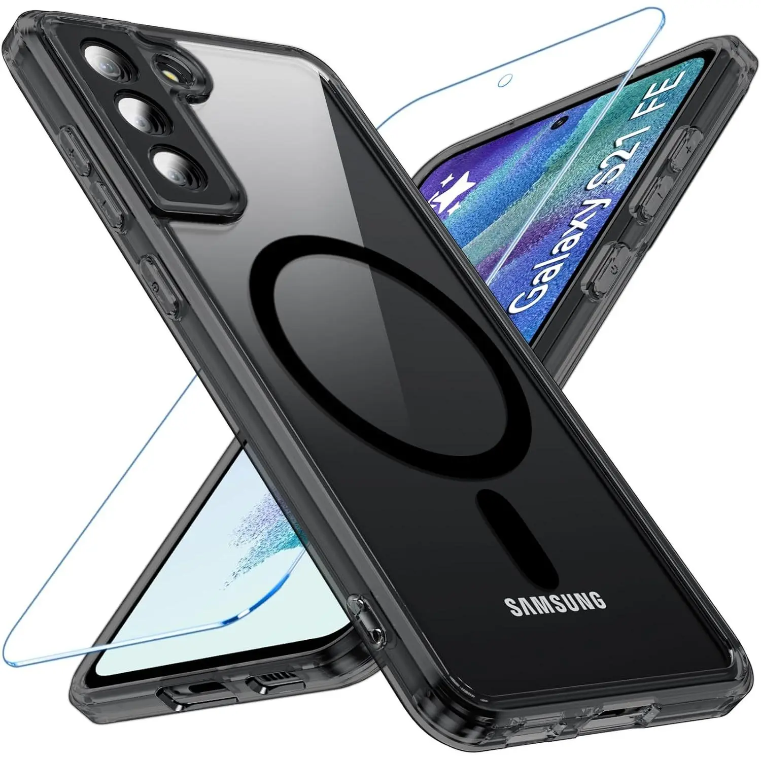 for  Galaxy S21 FE 5G Case , S21 FE Phone Case with Screen Protector [Compatible with MagSafe], Matte  Slim Shockproof Protective Case for  S21 FE, Black