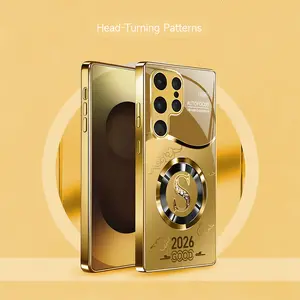 Samsung Phone Case: Gold-plated Phone Case with Circular Letter S Design, Compatible with Galaxy A23/A55/A71, S26/S25/S24/S23/S22/S21 Plus/Ultra, S24/S23 FE. Features a Luxurious Mirror-finish Metal Texture That Resists Fading and Discoloration