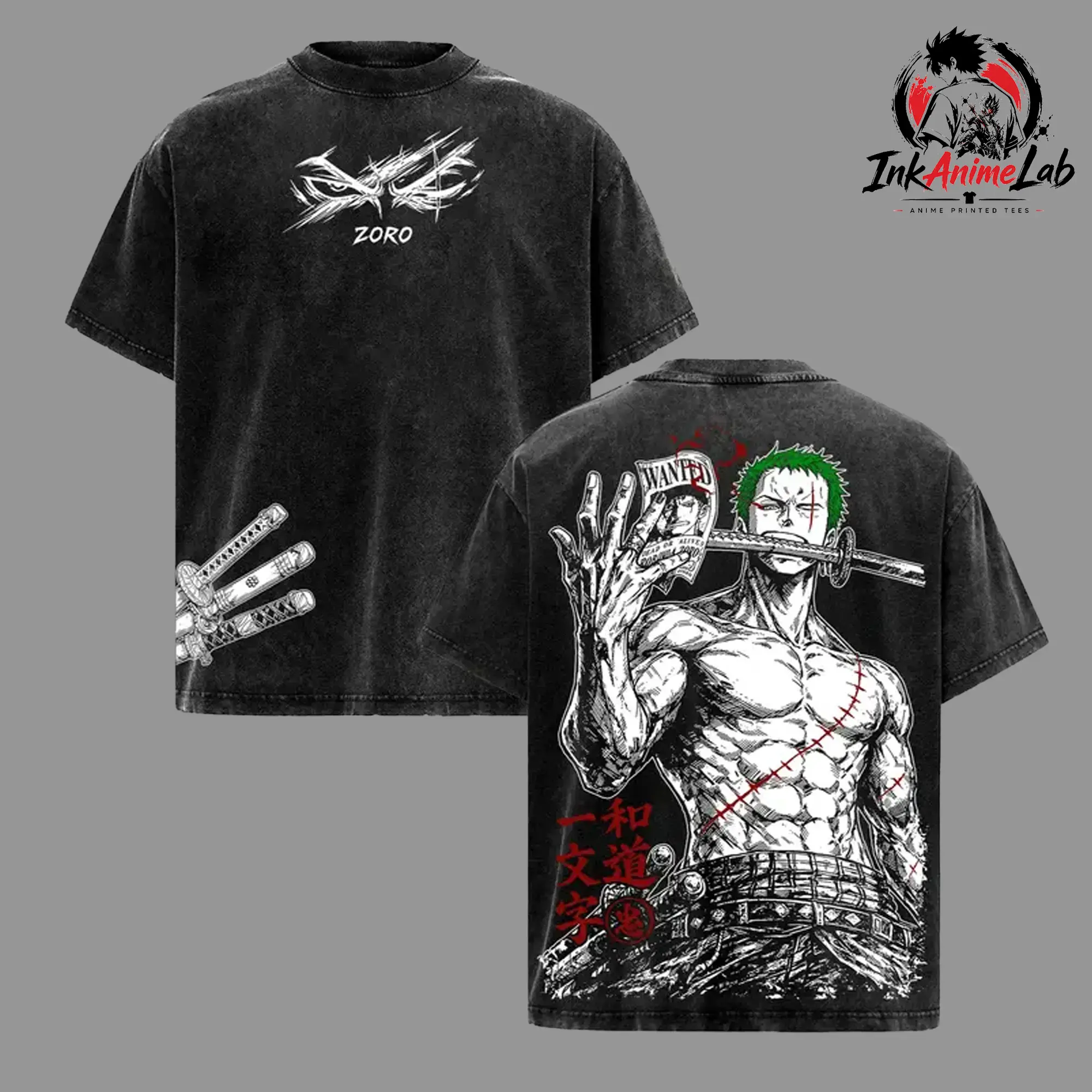 Roronoa Zoro One Piece Anime Three Sword Style Pirate Hunter Vintage Washed Oversized Graphic Tee Katana Warrior Streetwear Shirt