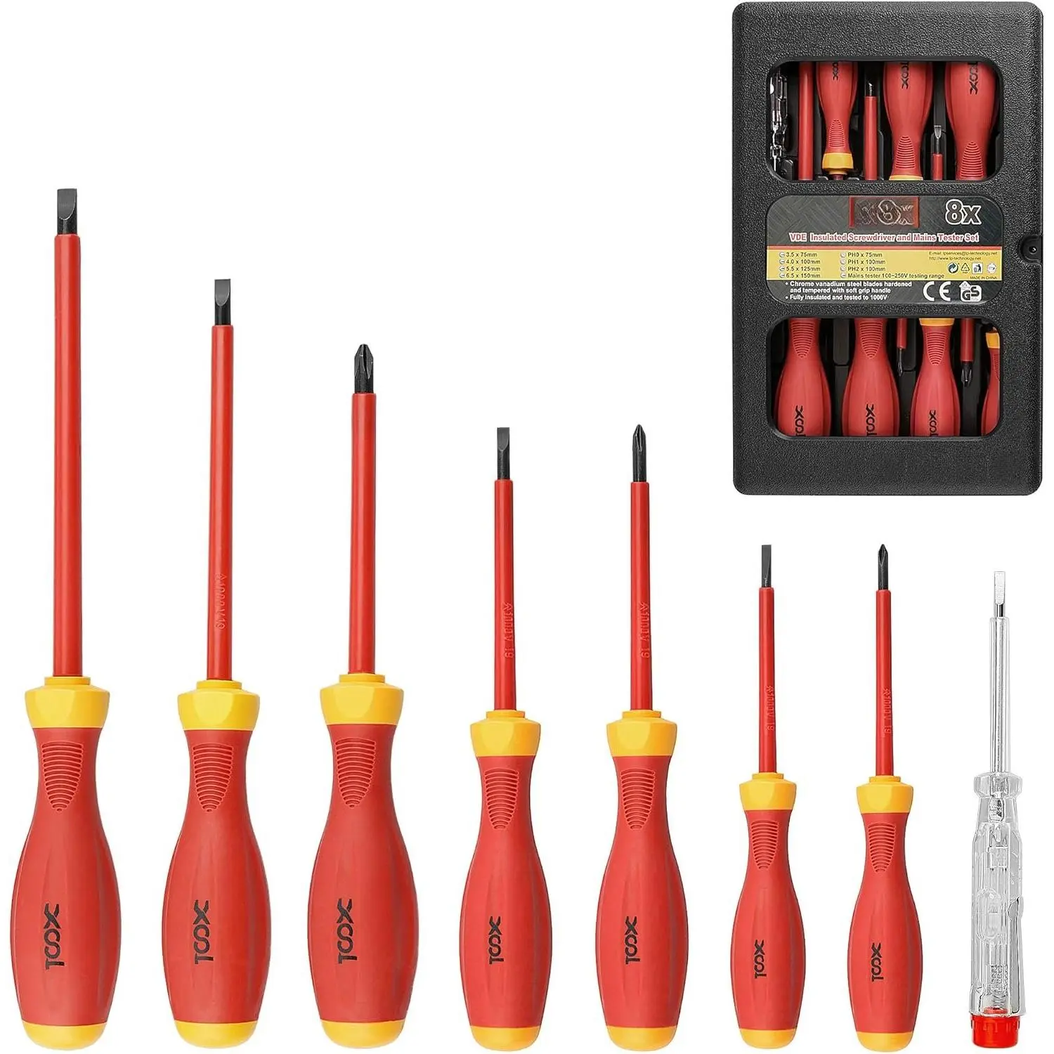 1000V Insulated Electrician  Set, 8-Piece with Magnetic Tips, Non-Slip Handle, Slotted & Phillips, Chrome Vanadium Steel, VDE & GS Certified for Safe Electrical Work