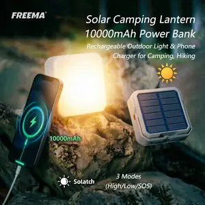 10,000 mAh solar camping light power bank, rechargeable for outdoor use, smartphone charging, emergency tent hanging light