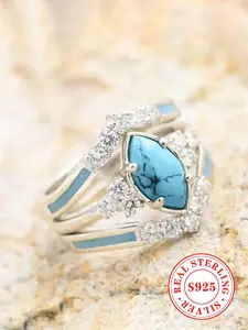 925 Sterling Silver Fashion Turquoise Decor Ring, Fashion Jewelry for Party, Daily Clothing Decor, Trendy All-match & Exquisite Jewelry for Birthday Gift