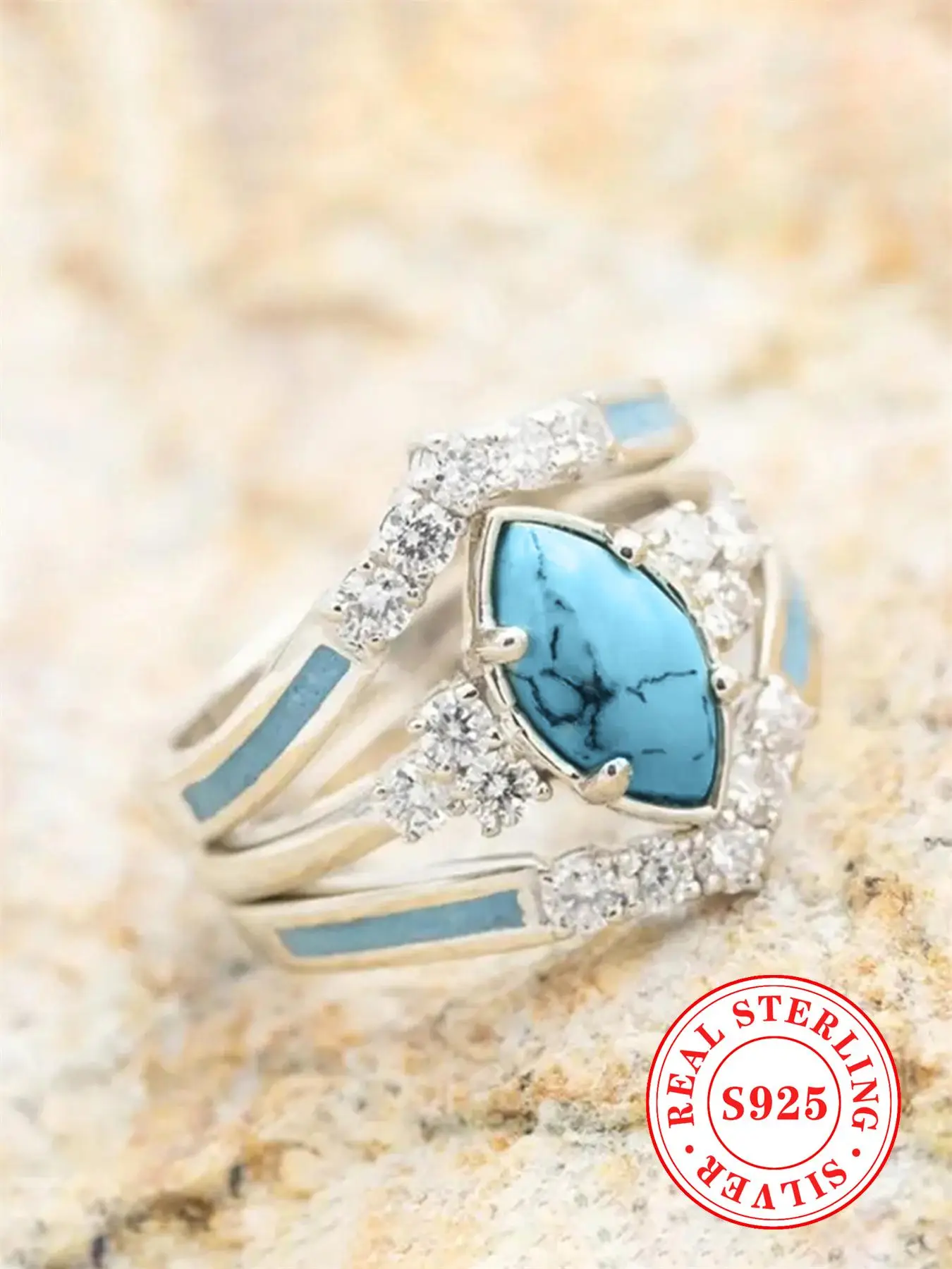 925 Sterling Silver Fashion Turquoise Decor Ring, Fashion Jewelry for Party, Daily Clothing Decor, Trendy All-match & Exquisite Jewelry for Birthday G