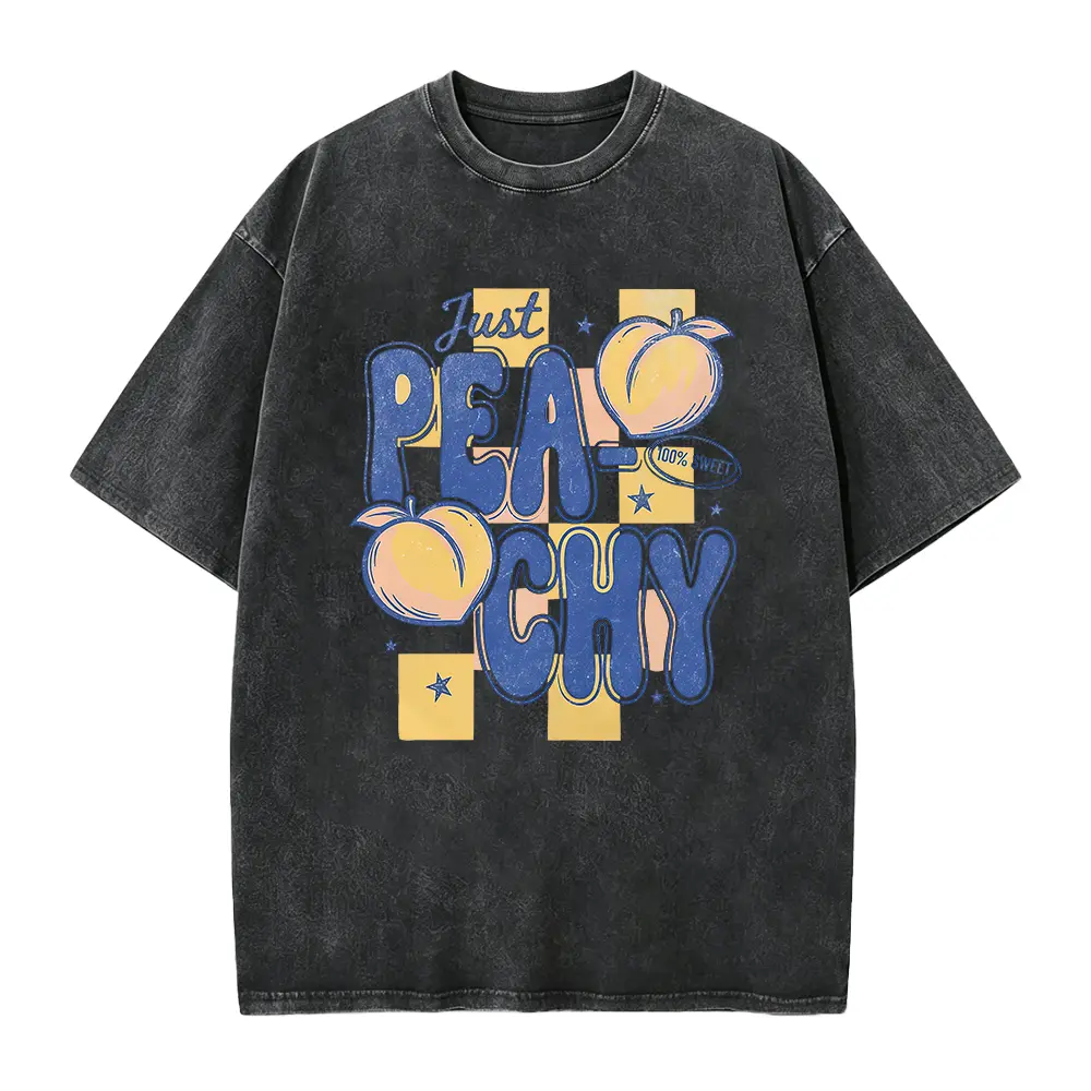 Just Peachy Shirt Summer Fruit Tshirt Food Pun T Shirt Retro Graphic Tee Peach Graphic Tee Summer T-Shirt