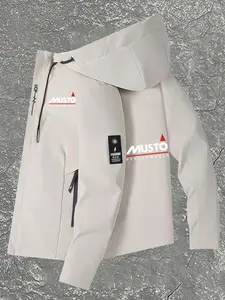 Men's Sporty Fashion Jacket Coat, Musto Print, Durable Polyester Fiber, Hooded Windproof Design, Multiple Pockets