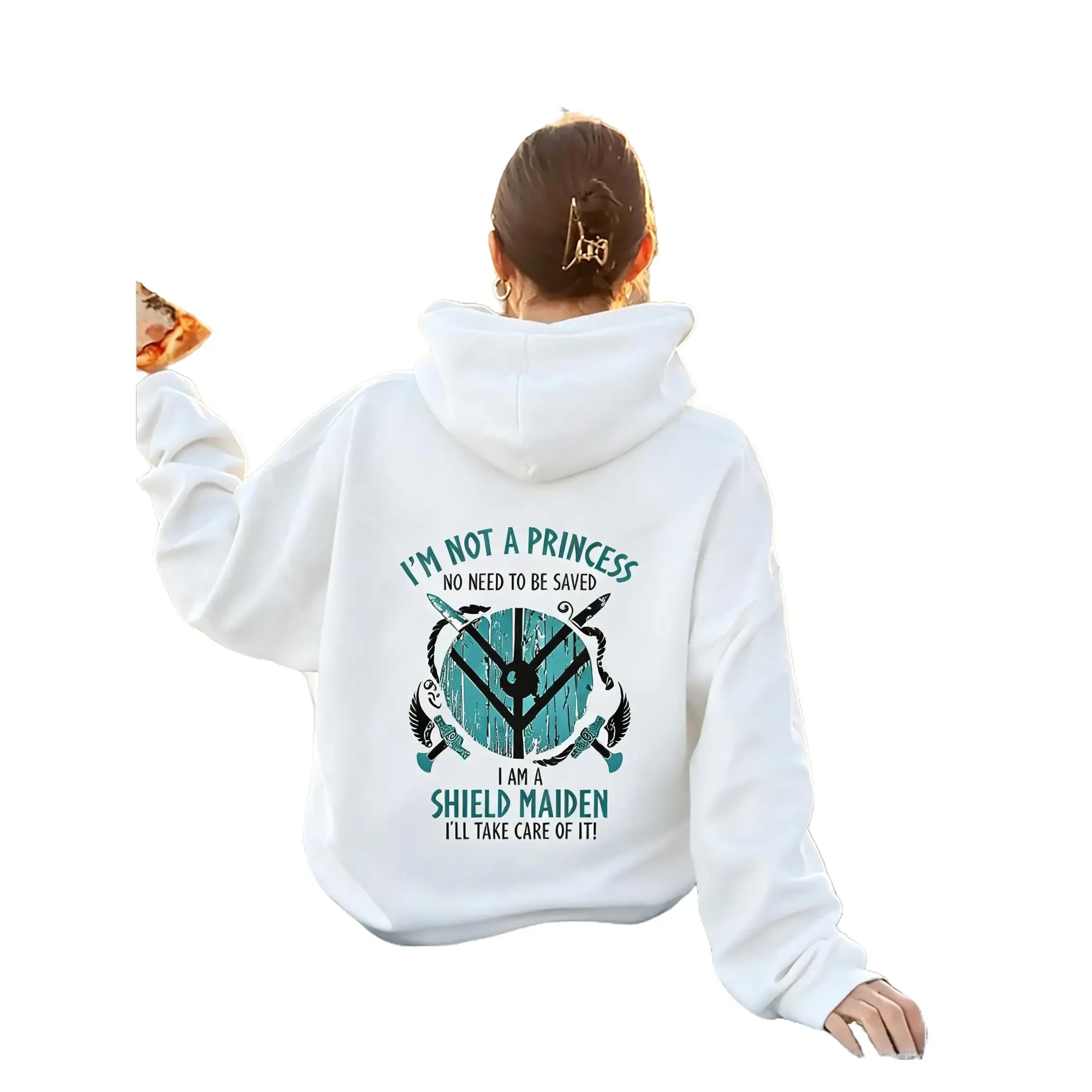 Women's "I'm Not A Princess I Am A Shield Maiden" Back Print Hoodie, Viking Nordic Culture Pullover Sweatshirt
