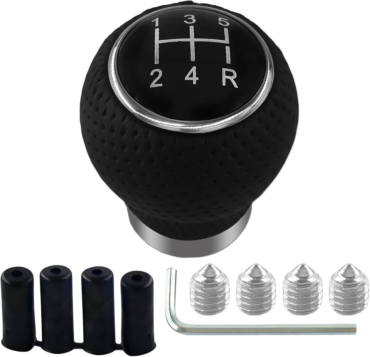5 Speed Shift Knob, Manual Gear Shift Knobs Replacement, Leather Gear Shifting Handle, Car Accessories Automatic or Manual Black Gear Stick Handle for Most Vehicles (Gear 5/Round Head Down)