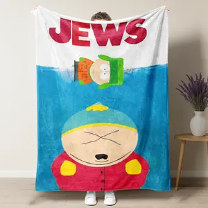 South Park "JEWS" Meme Blanket – Humorous Parody Design Featuring Cartman & Kyle in a Classic Jaws Spoof Scene, Perfect for Adult Animation Fans