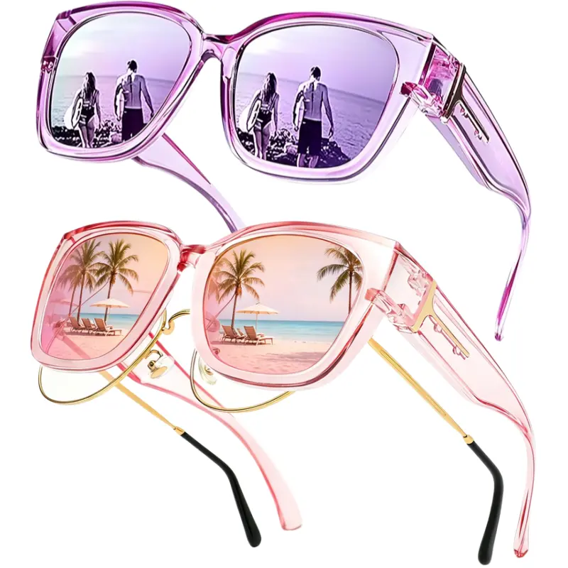 【FitOver Sunglasses】Women's Fit Over Prescription Sunglasses - Oversized Square Full-Rim Plastic Frames Mirrored Polarized , UV400 Protection, Trendy Sunglasses, Unisex Fashion Accessory for Summer Wins, Accessories for Women The Choice of Gifts 1/2Pcs