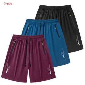 Men’s summer quick-dry athletic shorts, elastic waistband drawstring running shorts, zippered pockets, casual comfortable style, fashionable versatile solid color minimalist design