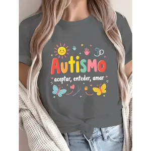 Women's Pure T-Shirt with Autismo Sun Butterflies - Colorful Sensory Processing Disorder (SPD) Apparel, Casual Fit, Machine Washable for Community & Daily Wear