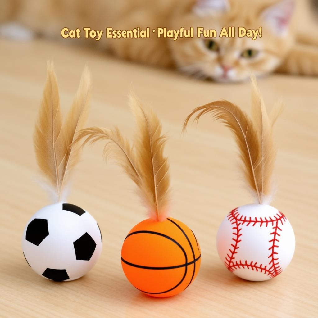 6/12/18/24 Pack Interactive Cat Feather Balls Toys, Bouncy Sports Themed Cat Balls (Basketball Soccer Baseball), Food Grade Silicone Bite Proof Kitten Toys, Self Play Cat Toys for Indoor Cats Boredom Relief Exercise