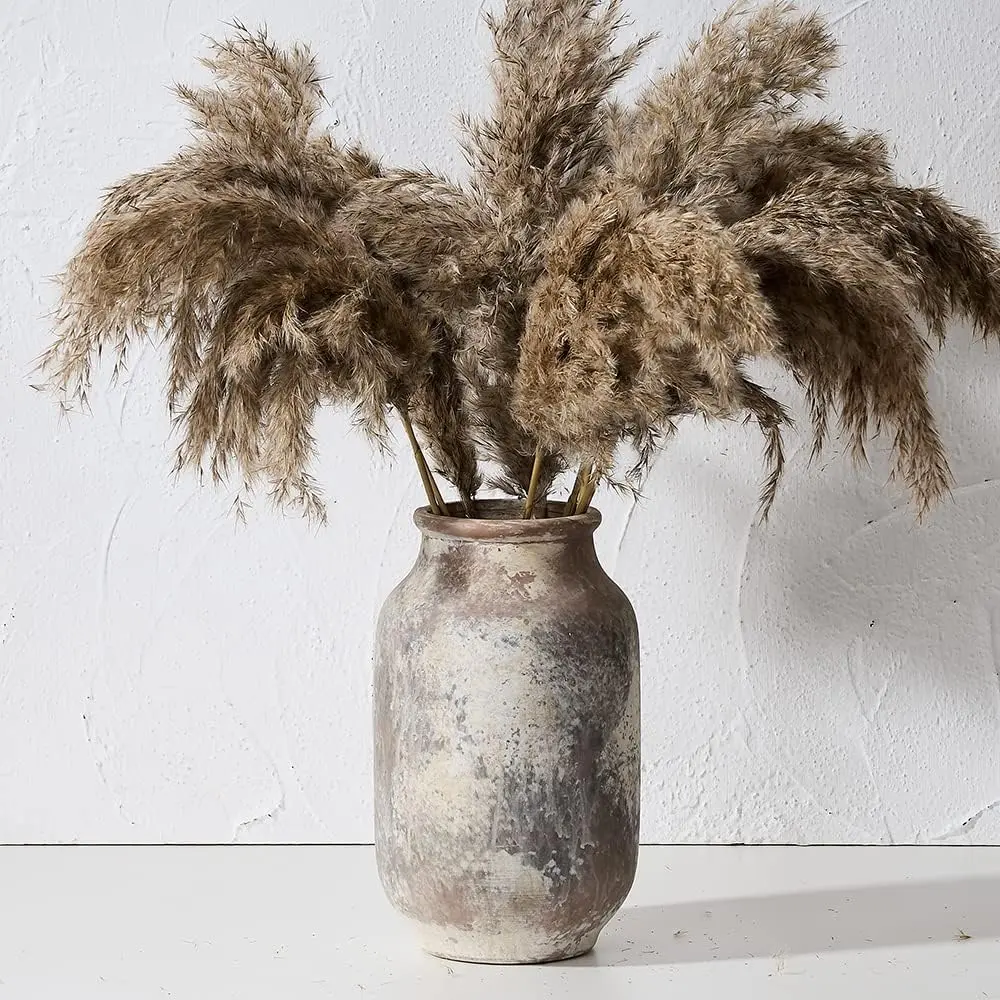 9.5-Inch Rustic Whitewashed Ceramic Farmhouse Vase - Kitchen Floral Display Decor, Gift Set Component for Home Table, Living Room Shelf or Mantel