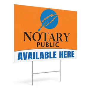 Notary Public Available Here Yard Sign, Double Sided, Weatherproof, Includes H-Stake