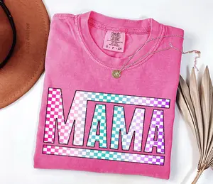 Comfort Colors Retro Checkered Mama Graphic Tee, Comfort Colors Mama Checkered Shirt, Comfort Colors Mama Shirt, Motherhood Shirt, New Mom, Mother’s Day Shirt - LORA ATCHER