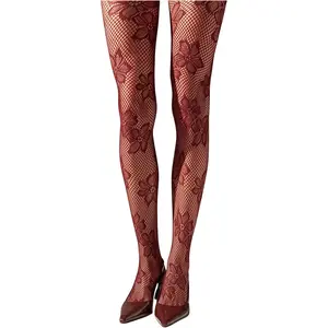 Women's Floral Lace Fishnet Tights Rose Pattern Sheer Mesh Pantyhose Stockings