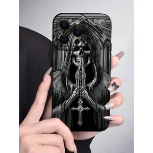 1pc Popular Creative Personalized Skull 2D Graphic Horror Skull Style Protective Phone Case, Matte Finish Full Body Cover, Suitable As Gift For Friends, Family, Couples, Oneself, Compatible With Apple
