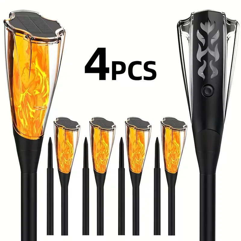 4pcs Solar flame ground insert lights, intelligent light control, flashing decorative lights, waterproof outdoor lights, suitable for garden, lawn, courtyard, balcony and corridor decoration
