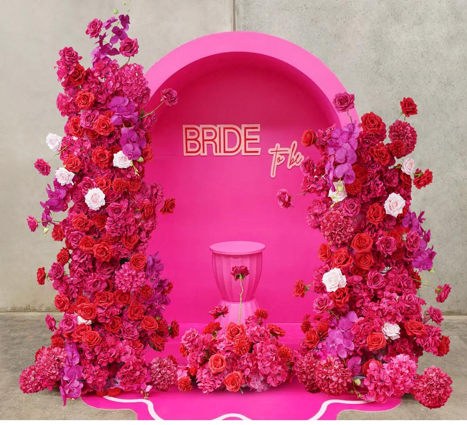 S-A7645 Red Pink Rose Hydrangea Orchid KT Board Floral Row Wedding Backdrop Arrangement Stage Floor Flower
