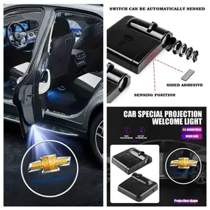 4-Pack Chevy Emblem Car Door Courtesy Lights, Fit Chevrolet Camaro/Corvette Sports Cars, Easy Peel-and-Stick Installation, Non-Destructive & Drill-Free Design