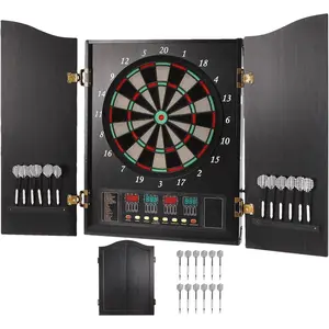 Pro Electronic Dartboard Cabinet Set with LED Digital Scoreboard Electronic Dart Board Over 27 Games and 243 Variations for Adults Built-in MDF Cabinet for 12 Soft Tip Darts 88 Tips 16-Player Scoring