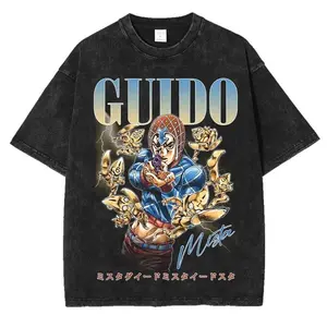 GUIDO MISTA - JoJo's Bizarre Adventure Unisex Oversize Anime Manga Washed Heavyweight Cotton T-shirt, Gift For Anime Fan, Anime Lover Fabric t shirts for men