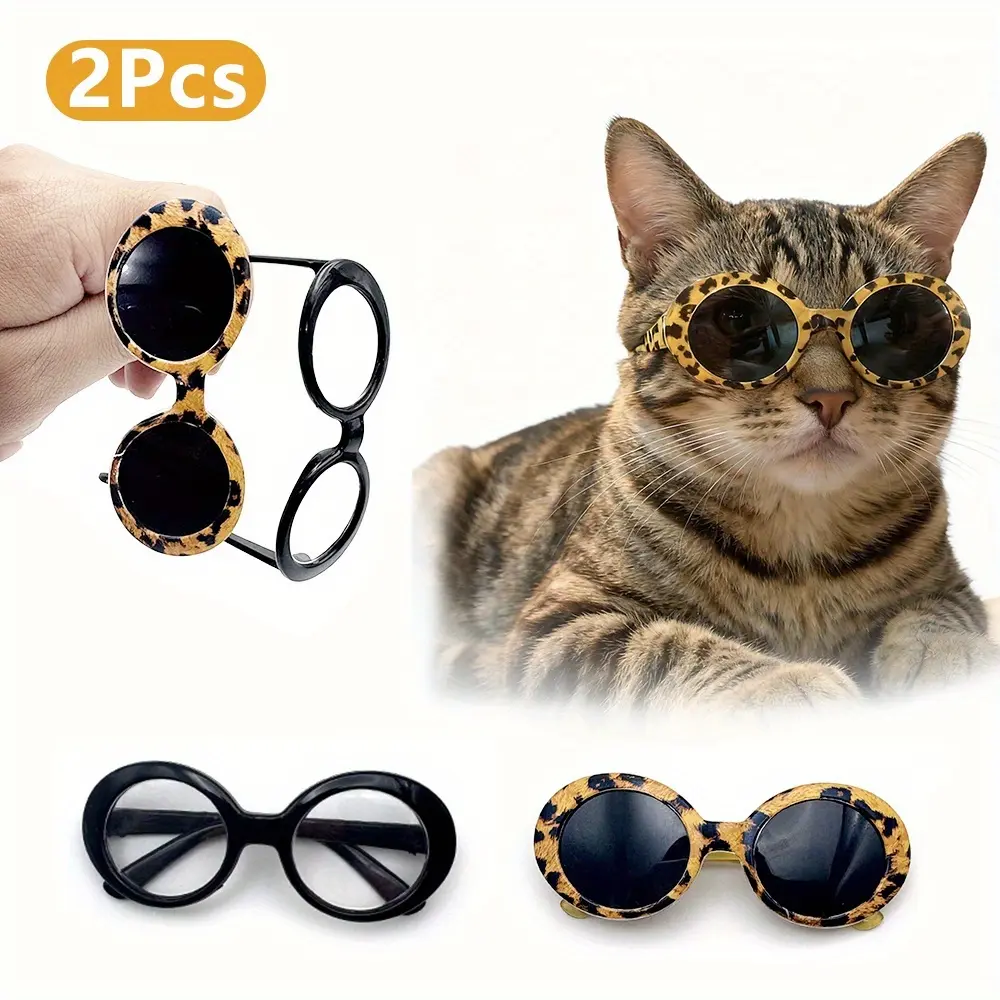 2Pcs Pet Fashion Glasses for Cats & Small Dogs, 3.15 Inch Pet Sunglasses, Cute Pet Costume & Photography Prop