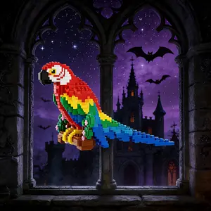 Gothic Castle Rainbow Parrot 1758pcs 3D Puzzle Building Piece, Home Office Bookshelf Decor, Party Decoration, Ideal Gift for Holidays