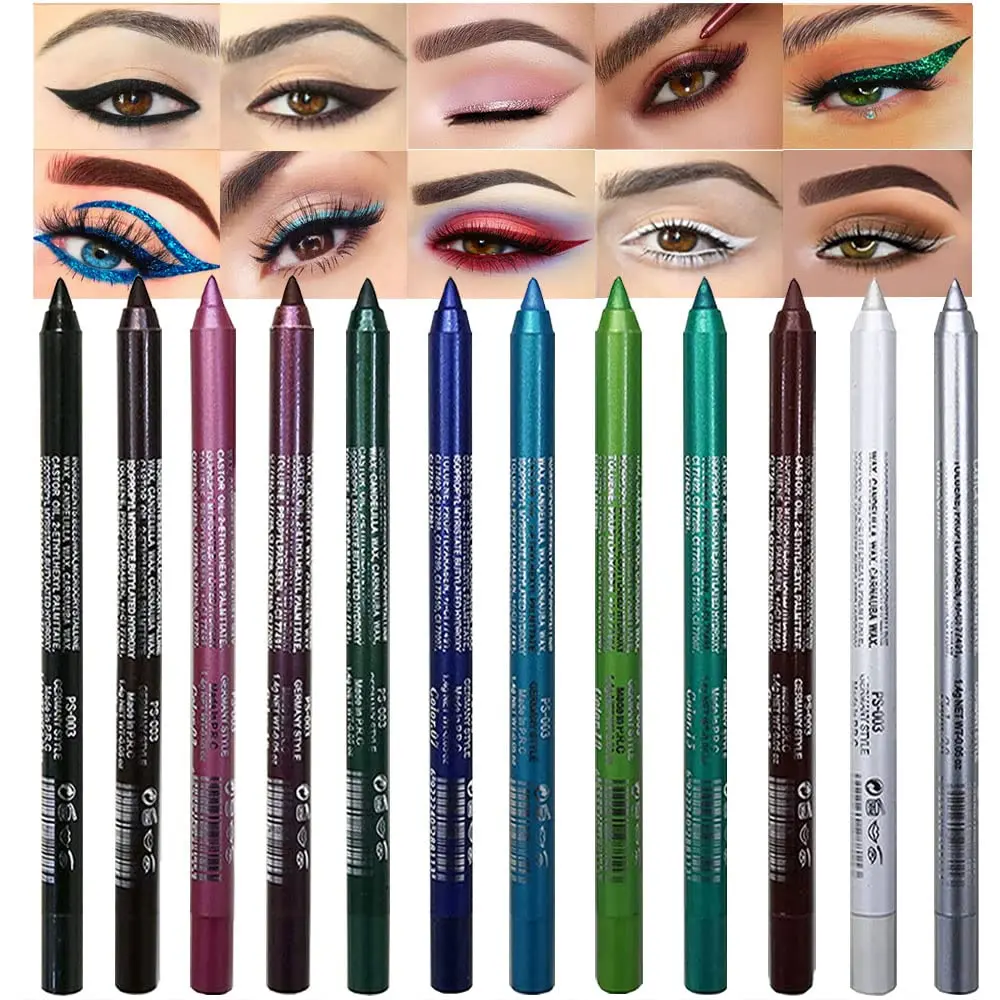 12Pcs Green Blue White Black Brown Purple Gel Eyeliner Pencils Set for Women Waterline Waterproof Smudge Proof Makeup Cosmetic