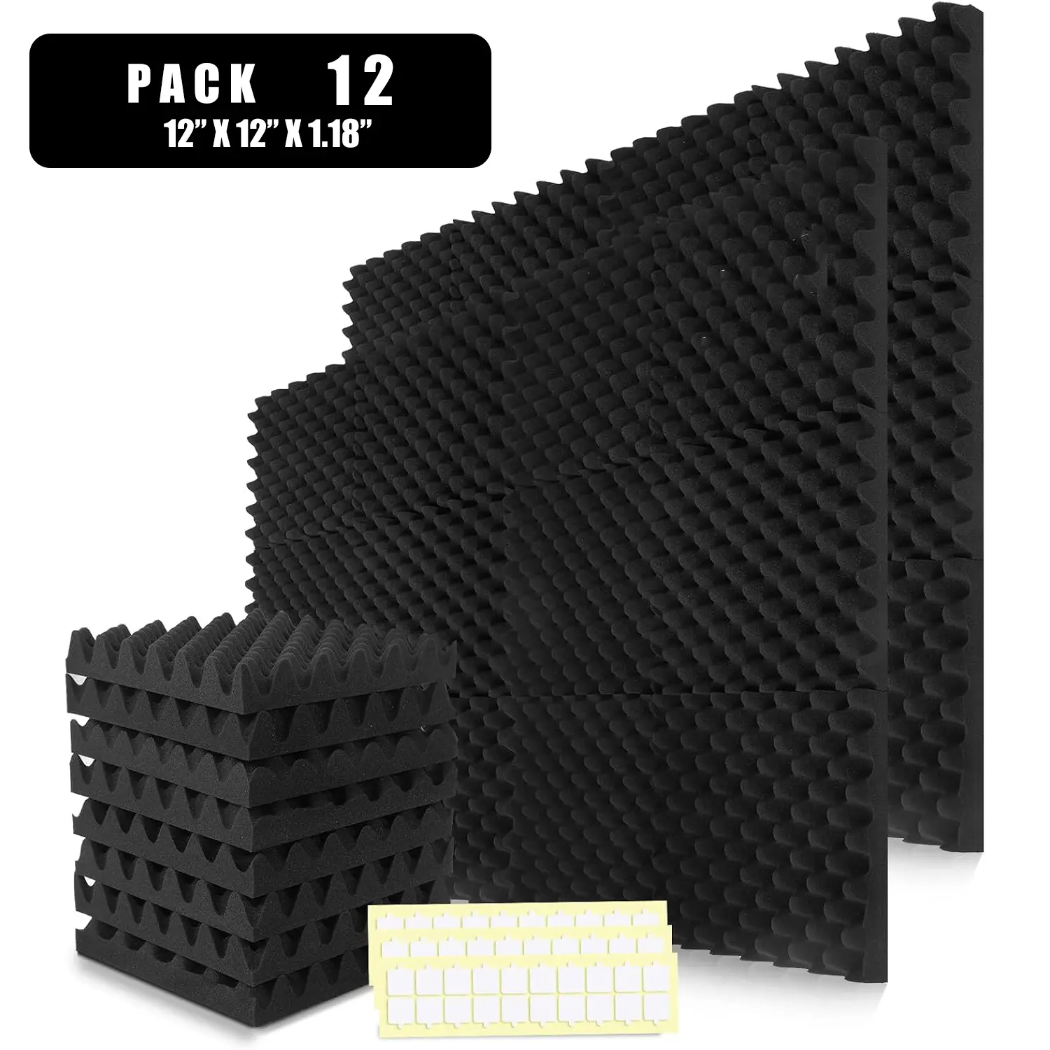 12-Pack High-Density Fire-Resistant Acoustic Foam Wall Panels, 1.18"x12"x12" Soundproof Sound-Absorbing Cotton for Studio Recording Use (Black), Acoustic Wall Panels, Soundproof Wall Panels