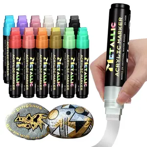 Wide Tip Acrylic Paint Markers (1.5cm), 12 Metallic Colors, High Coverage Ink, Large Capacity, Layering Function, Ideal for Graffiti & Art