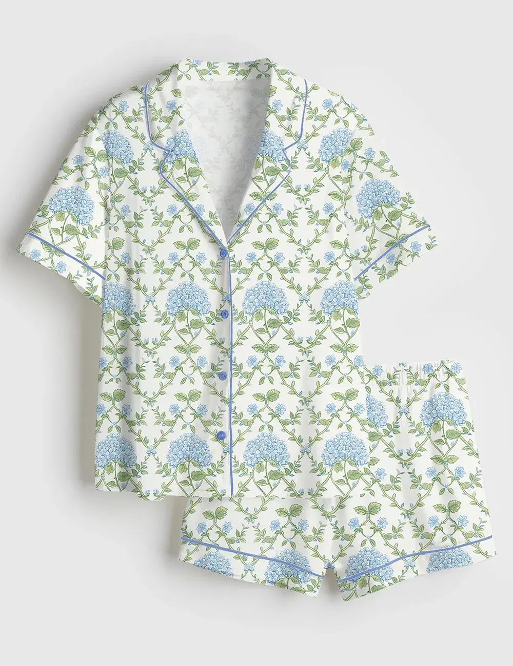 Women’s Blue And Green Hydrangea Short Sleeve  Pajama Set #pajamas