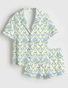 Women’s Blue And Green Hydrangea Short Sleeve  Pajama Set #pajamas