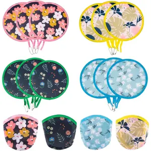 12Pcs Floral Round Foldable Hand Fan Japanese Foldable Fan Style Handheld Compact Cooling Fans,Round Folding Fan for Outdoor Games,Xmas Decoration,Festival,Party Favors,Travel,Events