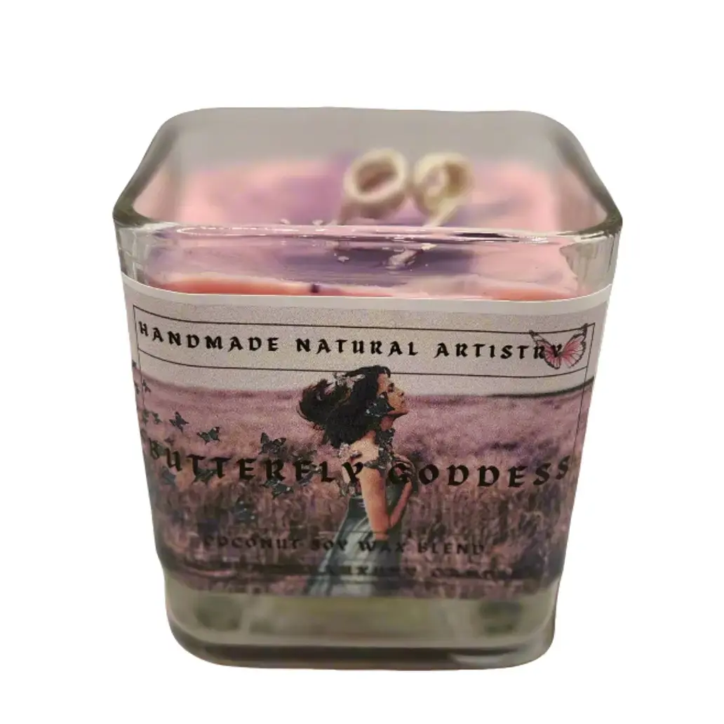 11oz Cube Candle - Pink Sugar & Pomegranate Scent | Handmade Natural Artistry Aroma Coconut Scented Decor Freshener Decoration