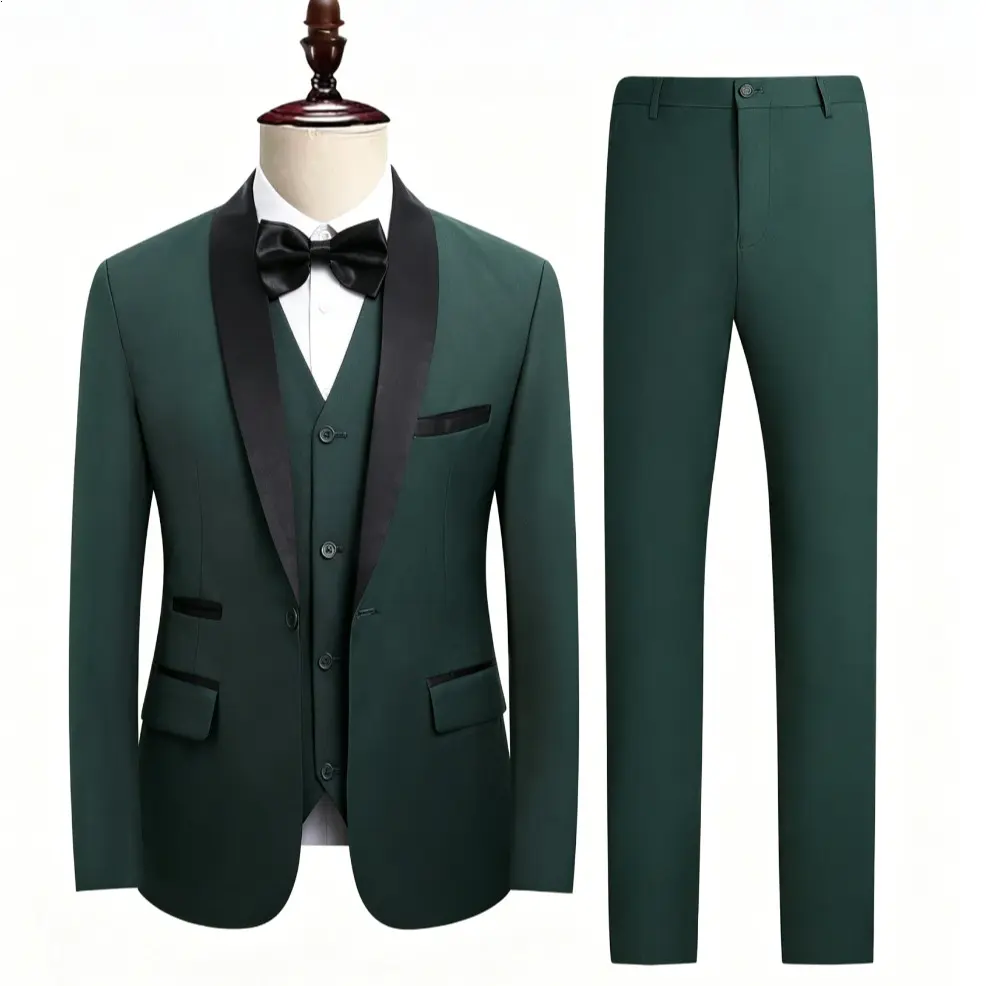 Dark Green Blazer + Vest + Pants