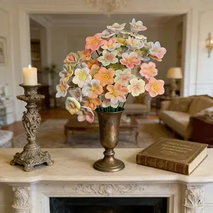10-Piece Multicolor Ceramic Artificial Flowers, European Vintage Style, High-Temperature Glaze, Non-Fading, Home Decor for Fireplace