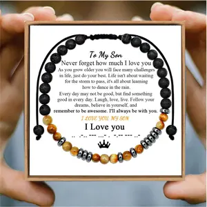 Saluvu Morse Code Bracelet, I Love You Morse Code Bracelet, Adjustable Inspirational Beaded Morse Code Bracelets For Son