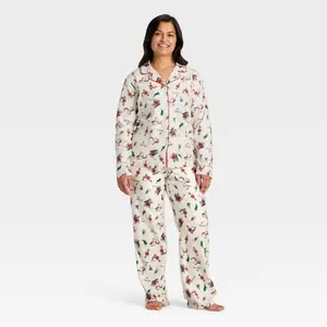 Women's The Grinch Print Long Sleeve Shirt and Pants Holiday Matching Family Pajama Set