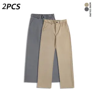 2-Pack Men’s Casual Dress Pants, Loose Fit Straight Pants, Comfortable Elastic Waist Work Pants for Men