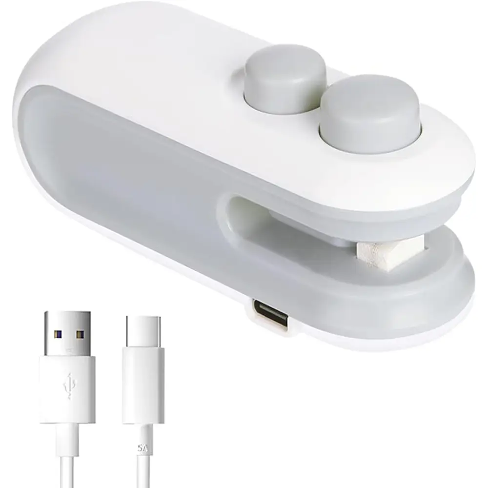 Mini Bag Sealer, USB-C rechargeable Bag Sealer, 2 in 1 Bag Sealer Heat Seal with Cutter and Magnet, Mini Bag Resealer Machine for Plastic Bags Snack B