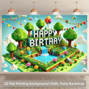 2D Flat, 2D Flat Birthday Party Backdrop - Vibrant Green Game-Themed Scene with Mario & Luigi, Polyester Fabric, 7x5 Feet, No Electricity Needed, Perfect for Indoor/Outdoor Decor, Photo Booth Props, and Celebratio, Birthday Party Decorations