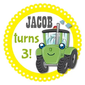 Green Farm Tractor - Boys Birthday Party Sticker