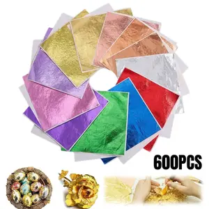 600Pcs 12 Colors Imitation Gold Leaf Sheets, 3.15×3.35 Inch Shiny Metallic Foil Paper, Multi-Color Golden Leaf Paper for Nails Art, DIY Crafts, Furniture Renovation, Painting, Scrapbooking & Home Decoration Supplies