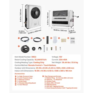 VEVOR Truck Air Conditioner, 12V 10000 BTU Mini Split AC Unit, 400 m/h Airflow Cab Air Conditioner, Fast Cooling Low Noise for Semi Truck, Camper, Construction Vehicle, Crane, Tractor, Excavator