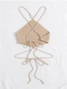 SHEIN Holidaya Crisscross Tie Back Halter Knit Top Crop Fit