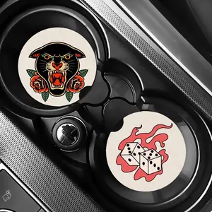 Traditional Tattoo Design Car Coaster Set - Neoprene Decoration